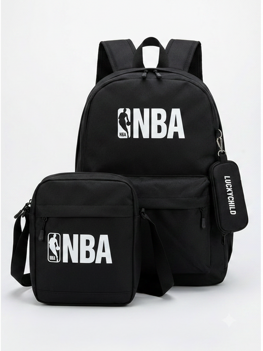 Ensemble Sac à Dos NBA avec Sacoche et Pochette – Noir Electroshopdakar