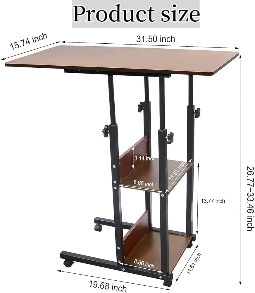 Table d’appoint réglable en hauteur avec roulettes et étagères de rangement - Bureau mobile pour ordinateur portable Electroshopdakar