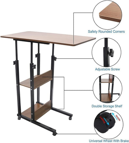 Table d’appoint réglable en hauteur avec roulettes et étagères de rangement - Bureau mobile pour ordinateur portable Electroshopdakar