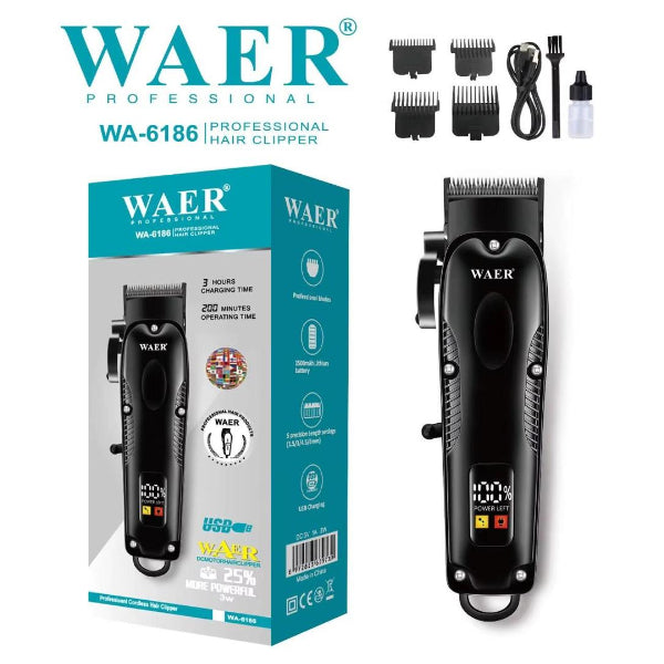 Tondeuse à Cheveux Professionnelle WAER WA-6186 – Sans Fil avec Écran LED Electroshopdakar
