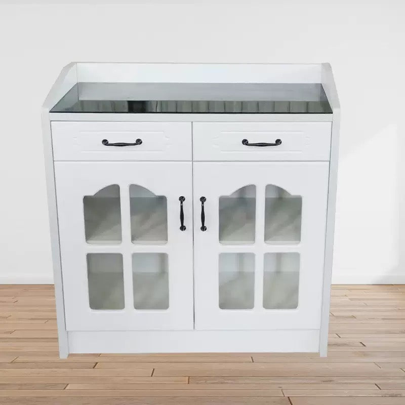Meuble de rangement cuisine blanc 80x40x90 cm – Buffet compact avec portes vitrées et tiroirs Electroshopdakar