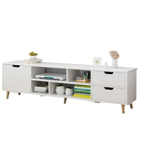 Meuble TV Scandinave 140cm avec Rangements et Tiroirs – Design Moderne Bois & Blanc Electroshopdakar