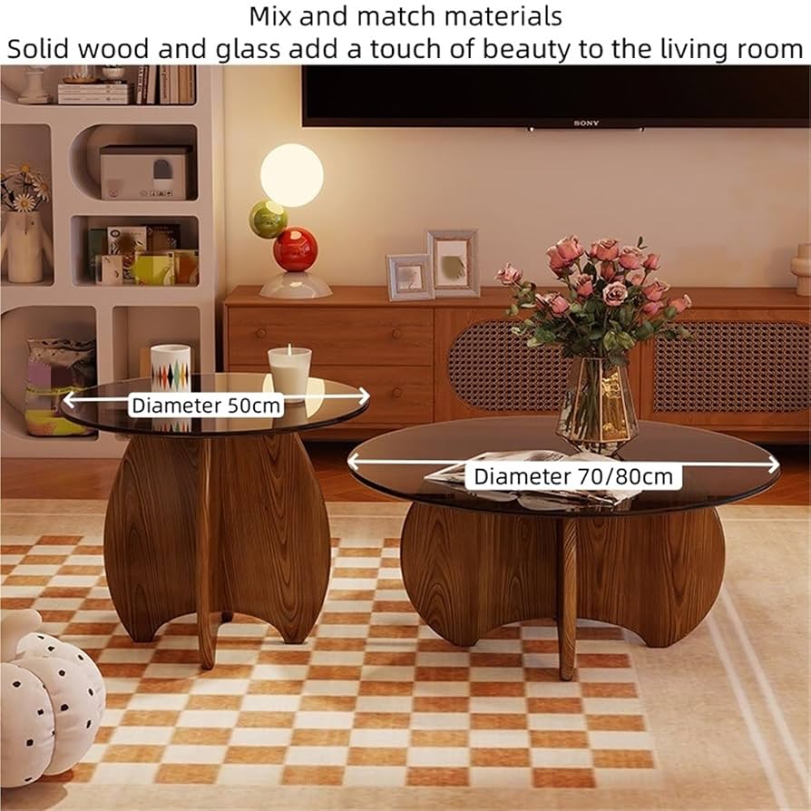 Table basse ronde en bois et verre 50/70/80 cm – Salon élégant Electroshopdakar