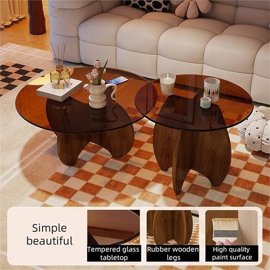 Table basse ronde en bois et verre 50/70/80 cm – Salon élégant Electroshopdakar