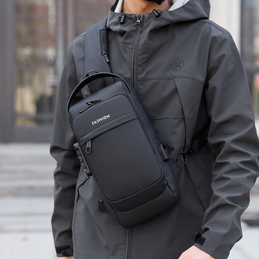 Sac Bandoulière Homme Antivol en Cuir PU – USB, Imperméable & Élégant Electroshopdakar