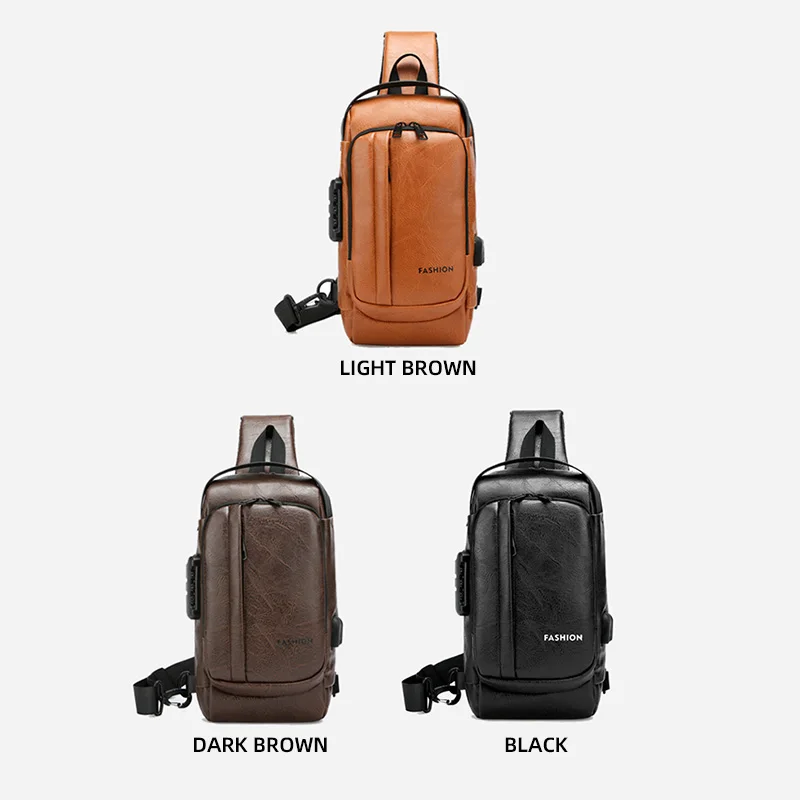Sac Bandoulière Homme Antivol en Cuir PU – USB, Imperméable & Élégant Electroshopdakar