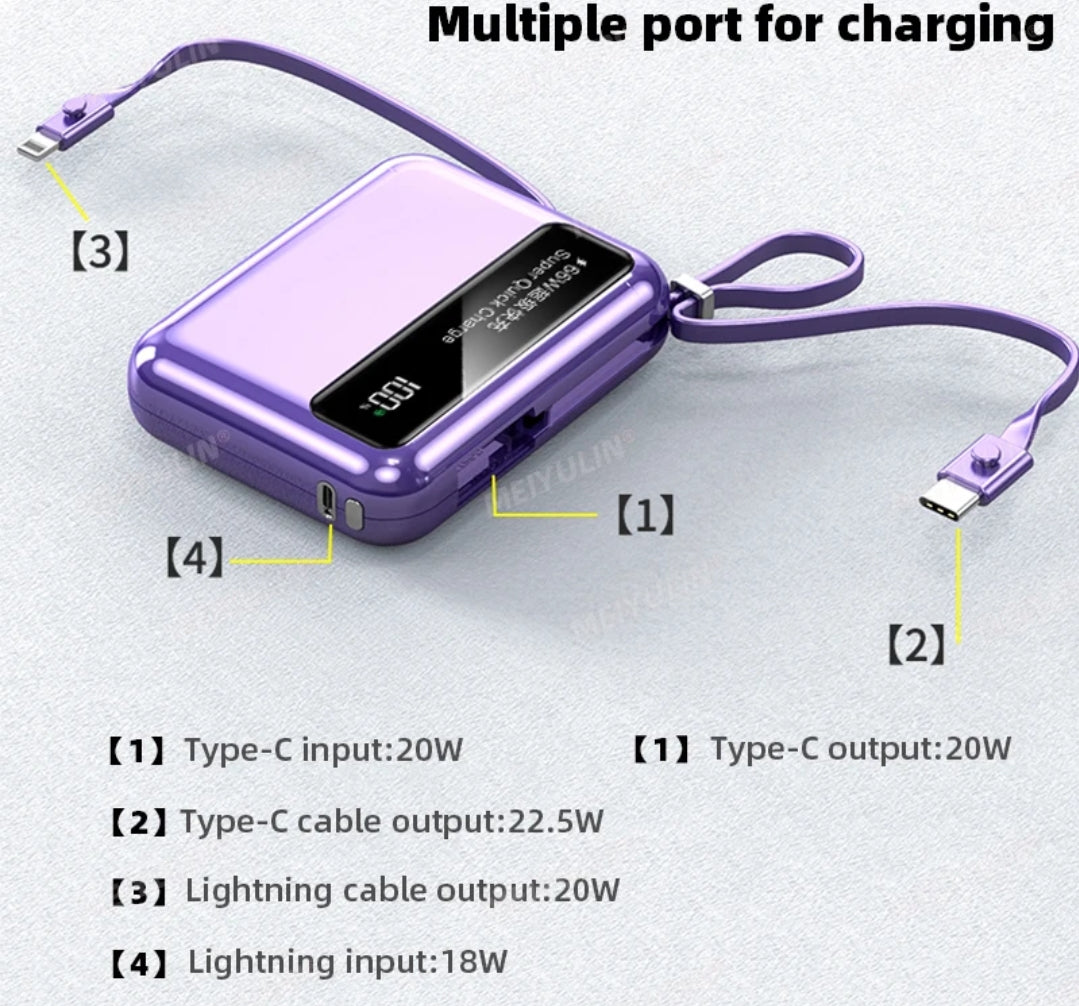 Mini Power Bank avec câble de type C intègre, 10000mAh, 22.5W, charge rapide Electroshopdakar