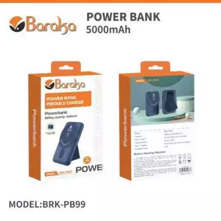 Power Bank Sans Fil Baraka BRK-PB99 5000mAh - Bleu, Entrée Type-C & Lightning, Sortie Type-C & Charge Sans Fil Electroshopdakar