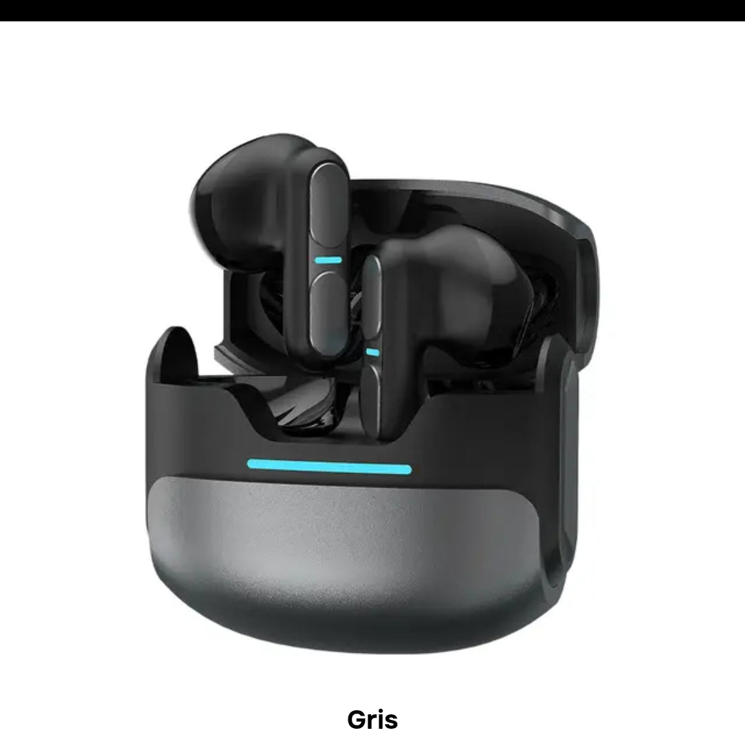 Écouteurs Bluetooth sans fil avec boîtier de charge LED – Blanc, Gris & Beige Electroshopdakar