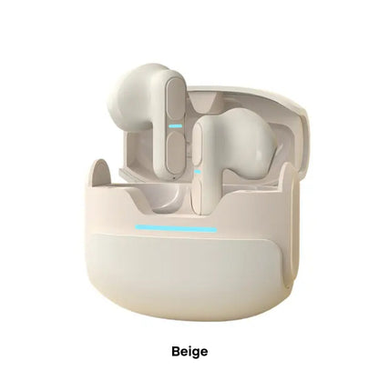 Écouteurs Bluetooth sans fil avec boîtier de charge LED – Blanc, Gris & Beige Electroshopdakar