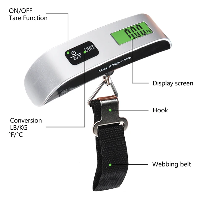 Balance à bagages numérique 50 kg/110 lb, portable, écran LCD, précision pour voyage Electroshopdakar